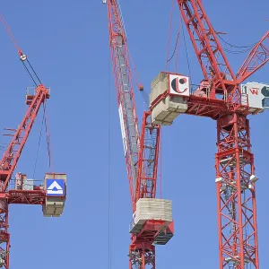 Cranes, construction site, new Covivio high-rise project D3