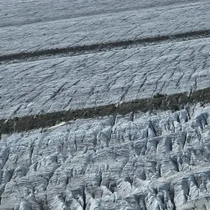 Crevasses and moraines of the Great Aletsch Glacier