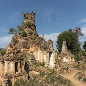 Crumbling stupas at Nyaung Oak Monastery in Inthein Crumbling stupas at Nyaung Oak Monastery in Inthein