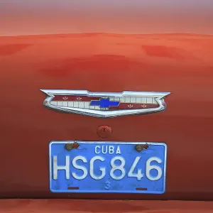 Cuban licence plate on a vintage car in Havana Cuban licence plate on a vintage car in Havana