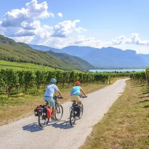 Two cyclists with mountain bike