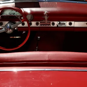 Dashboard and cockpit of a 1955 Ford at a Classic Car Show in Belvidere