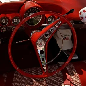 Dashboard and cockpit of a 1960 Chevrolet at a Classic Car Show in Belvidere