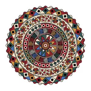 Decorative round tribal design element over white background