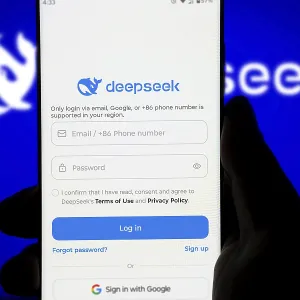 Deepseek Ai logo is displayed on smartphone Deepseek Ai logo is displayed on smartphone