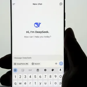Deepseek Ai logo is displayed on smartphone Deepseek Ai logo is displayed on smartphone