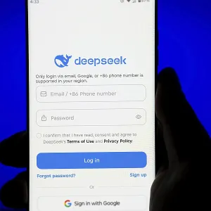 Deepseek Ai logo is displayed on smartphone Deepseek Ai logo is displayed on smartphone