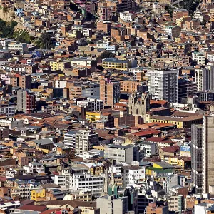 Dense urban development with mixed historic and modern architecture