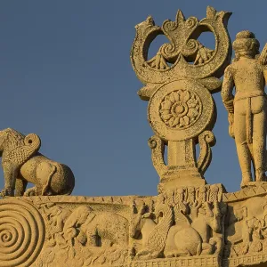 Detailed carvings including images of scanes from the Buddhas life Detailed carvings including images of scanes from the Buddhas life