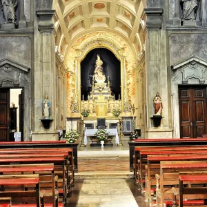 Detailed church interior with magnificent altar and sculptures in Renaissance architecture