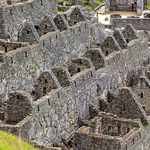 Detailed stone structures and walls in a historic site landscape