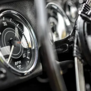 Details of a classic car in a museum