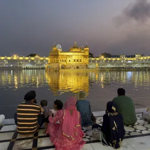 Devotees or pilgrims in front of the Harmandir Sahib or Hari Mandir (temple of God)