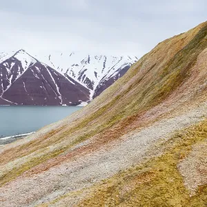 Discoloured rock, sinter, mountain range Discoloured rock, sinter, mountain range