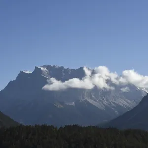 Distant view of Zugspitze with mountain station Distant view of Zugspitze with mountain station