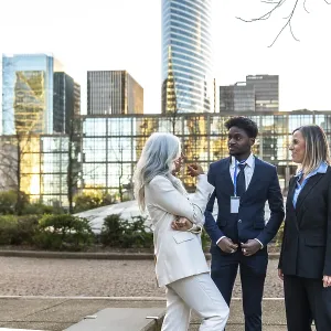 Diverse business professionals conducting an informal meeting