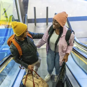 Diverse friends traveling together