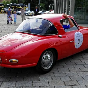 DKW Monza, red classic car in an urban environment during an event