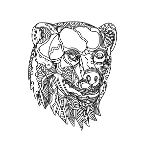 Doodle art illustration of head of a brown bear Doodle art illustration of head of a brown bear
