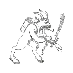 Doodle art illustration of a Krampus Doodle art illustration of a Krampus