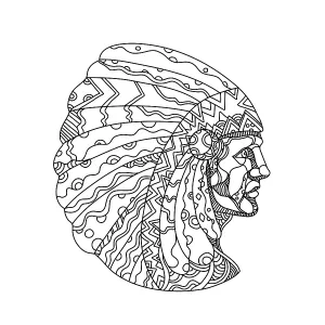 Doodle art illustration of a Native American Doodle art illustration of a Native American