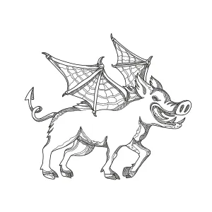 Doodle art illustration of a winged wild boar Doodle art illustration of a winged wild boar