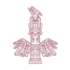 Doodle art illustration of a wolf and eagle totem pole Doodle art illustration of a wolf and eagle totem pole