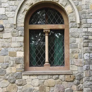 A double lancet window in a medieval castle