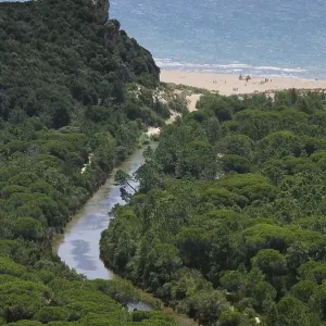 Drainage channel and a sandy beach in the Maremma Natural Park Drainage channel and a sandy beach in the Maremma Natural Park