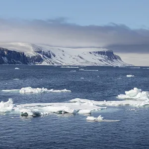 Drift ice, sea ice, sea, mountain range Drift ice, sea ice, sea, mountain range