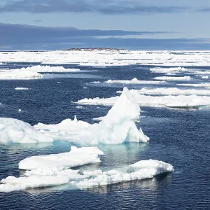 Drift ice, sea ice, sea, mountain range Drift ice, sea ice, sea, mountain range
