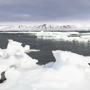 Drift ice, sea ice, sea, mountain range Drift ice, sea ice, sea, mountain range