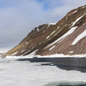 Drift ice, sea ice, sea, mountain range