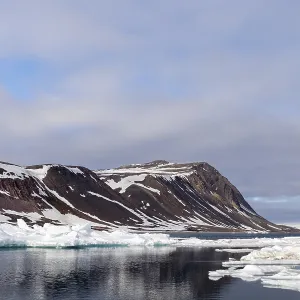 Drift ice, sea ice, sea, mountain range