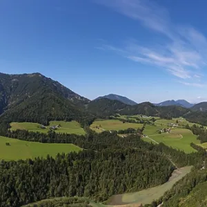 Drone image, agricultural landscape near Faistenau with Eibleck