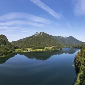 Drone image, Schwarzensee in the Schafberg massif near Sankt Wolfgang Drone image, Schwarzensee in the Schafberg massif near Sankt Wolfgang