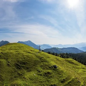 Drone image, at the summit of the Taborberg with a view of the Osterhorn group
