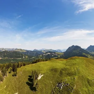 Drone image, at the summit of the Taborberg with a view of the Osterhorn group