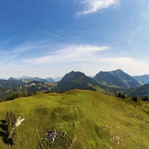 Drone image, at the summit of the Taborberg with a view of the Osterhorn group