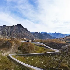 Drone photo, view of the pass summit of the Timmelsjoch High Alpine Road