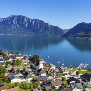 Drone recording, Unterach am Attersee with Hoellengebirge