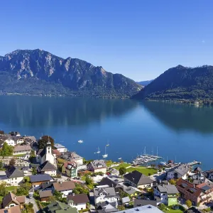 Drone recording, Unterach am Attersee with Hoellengebirge Drone recording, Unterach am Attersee with Hoellengebirge