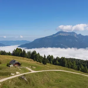 Drone shot, alpine landscape, view from Breitenberg to Schafberg