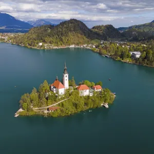 Drone shot, Bled Island with St Drone shot, Bled Island with St