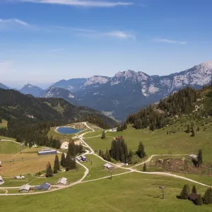 Drone shot, Hochalm, Loferer Alm with view to the Reiteralpe