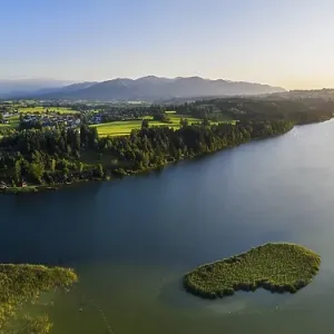 Drone shot, Niedersonthofener See, Oberallgaeu, Bavaria, Germany, Europe