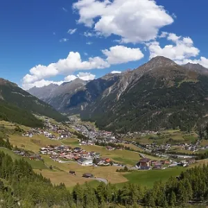Drone shot, panoramic view of Soelden