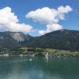 Drone shot, Sankt Wolfgang am Wolfgangsee with Schafberg