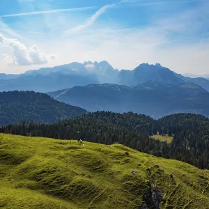 Drone shot, At the summit of the Taborberg with a view of the Dachstein massif