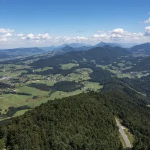 Drone shot, view from Gaisberg to Koppl
